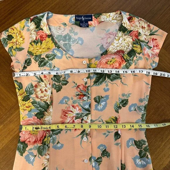 Vintage Ralph Lauren Peach Floral Button Front Maxi Dress 90s Y2K - Picture 6 of 7